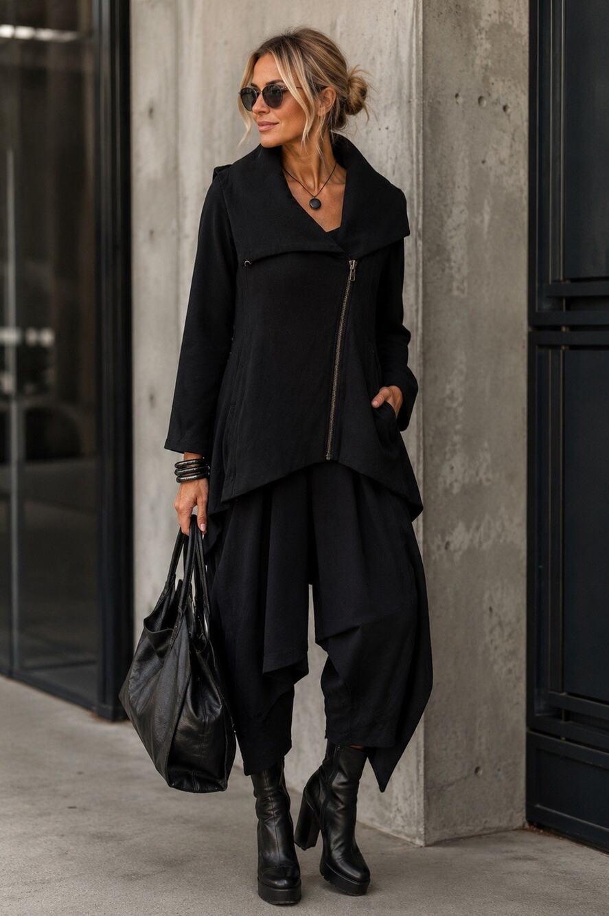 Helmut Lang Black Asymmetric Villous Sweater Offset Zip Drape Neck Jacket Large